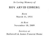 MemorialCardBack-1 : Edberg Family, Roy Edberg Death